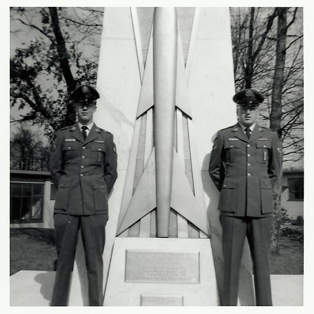 Me and Bob Waggoner in front of the famous Bitburg Missile Badge Statue