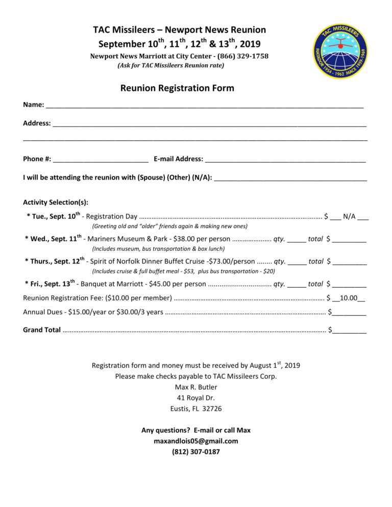 Reunion Registration Form